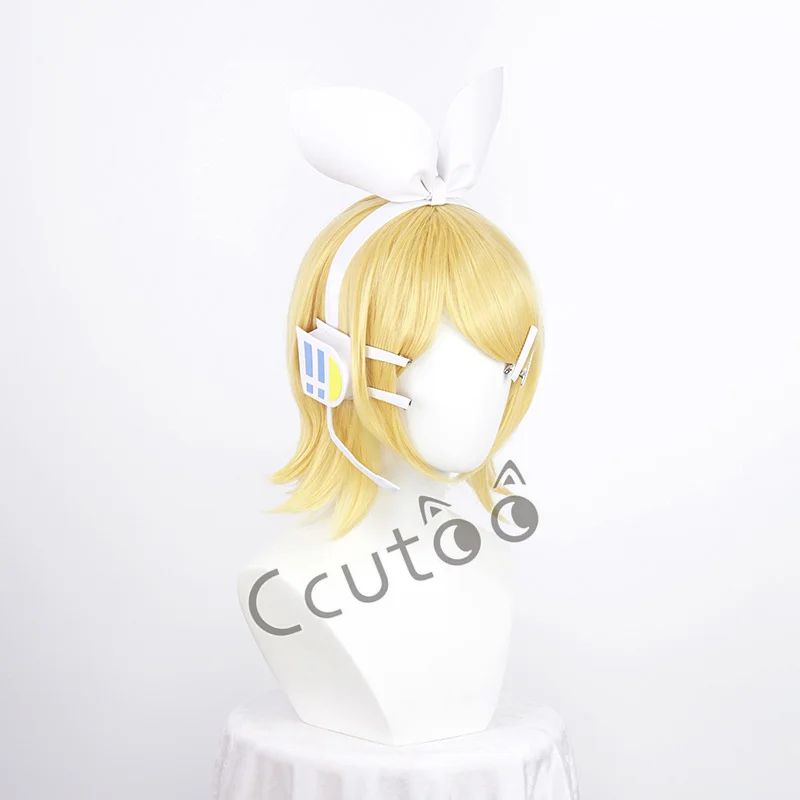 Rin / Len Short Blonde Heat Resistant Synthetic Hair Cosplay Wig + Headwear + Wig Cap