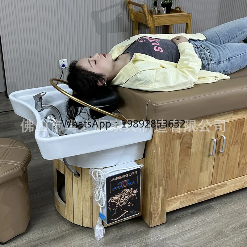 LYY Solid Wood Massage Shampoo Bed Spa Head Therapy Steaming Water Circulation Built-in StorageSalon Hair Salon Barber Shop