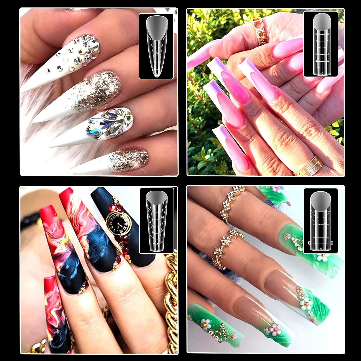 Ebanku Colla per unghie polimerica bifacciale 288 pezzi Stampo per unghie bifacciale Stiletto Bara Balletto Punta per unghie acrilica 12 forme Colla da costruzione Manicure Art Design Salon Fai da te a casa