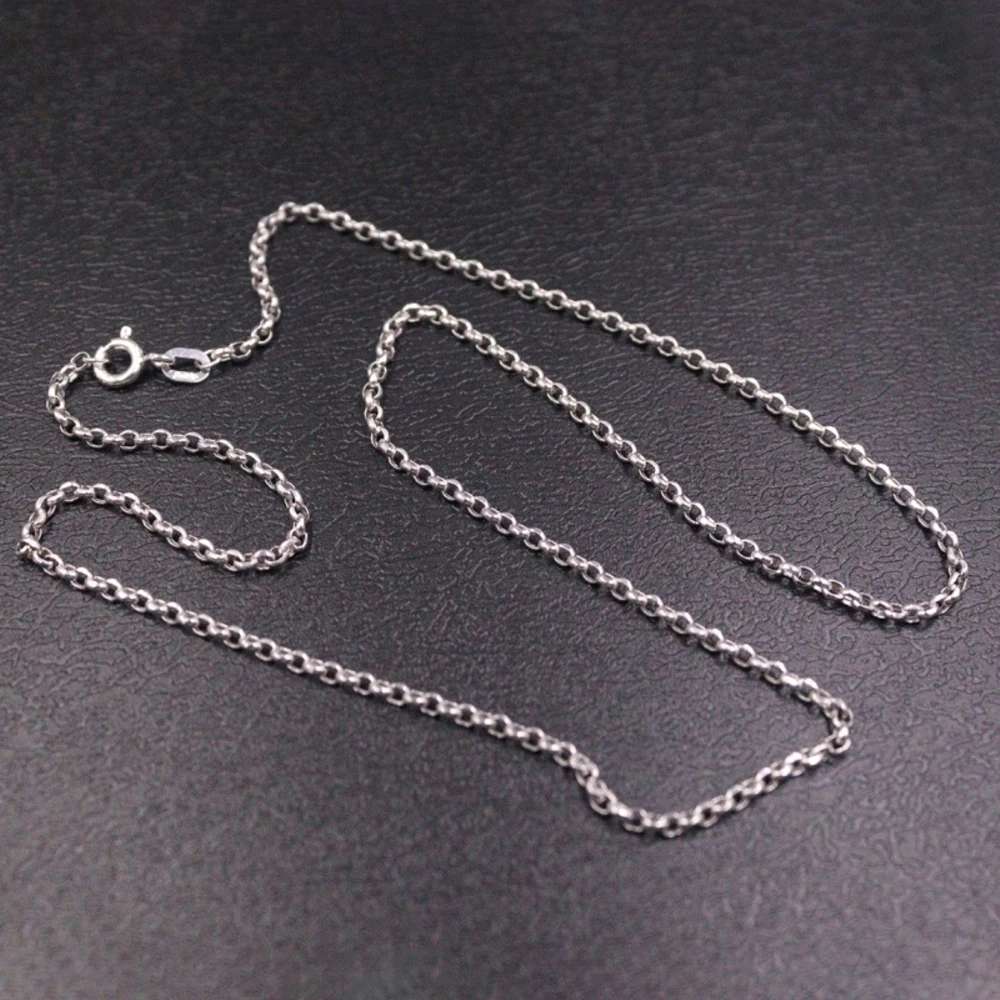 

Real Pure 18K White Gold Chain Women Gift 2mm Cable Rolo Link Necklace 1.95g/43cm