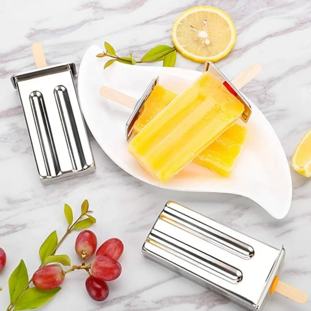 3-branch Flat Head Slot Ice Cream Mould Upgrade Stainless Steel Popsicle Molds with Sticks Brush for Home DIY Ice Cream Tools