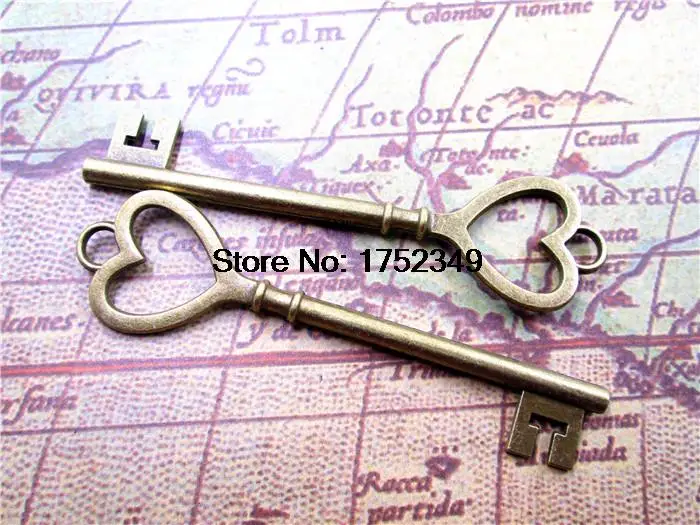 

25pcs--Key Antique Tibetan Bronze Heart Skeleton Key Charms Pendants Huge Size 25x75mm