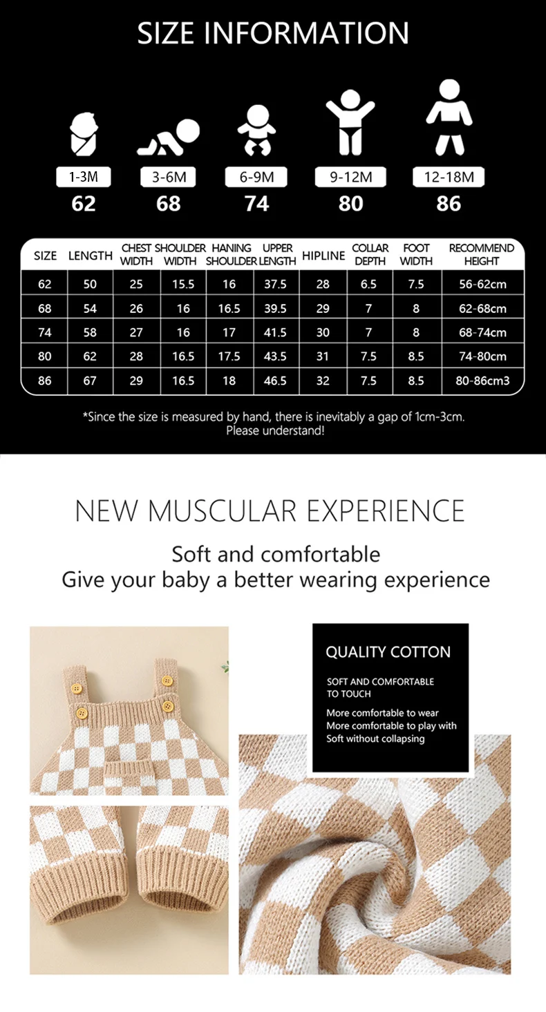 Neugeborenen Baby Strampler Gestrickte Säuglings Jungen Overall Ärmellose Herbst Kleinkind Kind Sling Kleidung Mode Plaid Tasche 0-18M Overalls – Detail 3