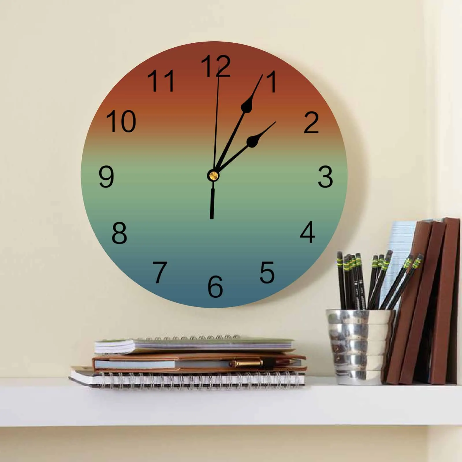 Abstract Gradient Rust Red Blue Green Printed Wall Clock Modern Silent Clock Living Room Home Decor Wall Hanging Watch