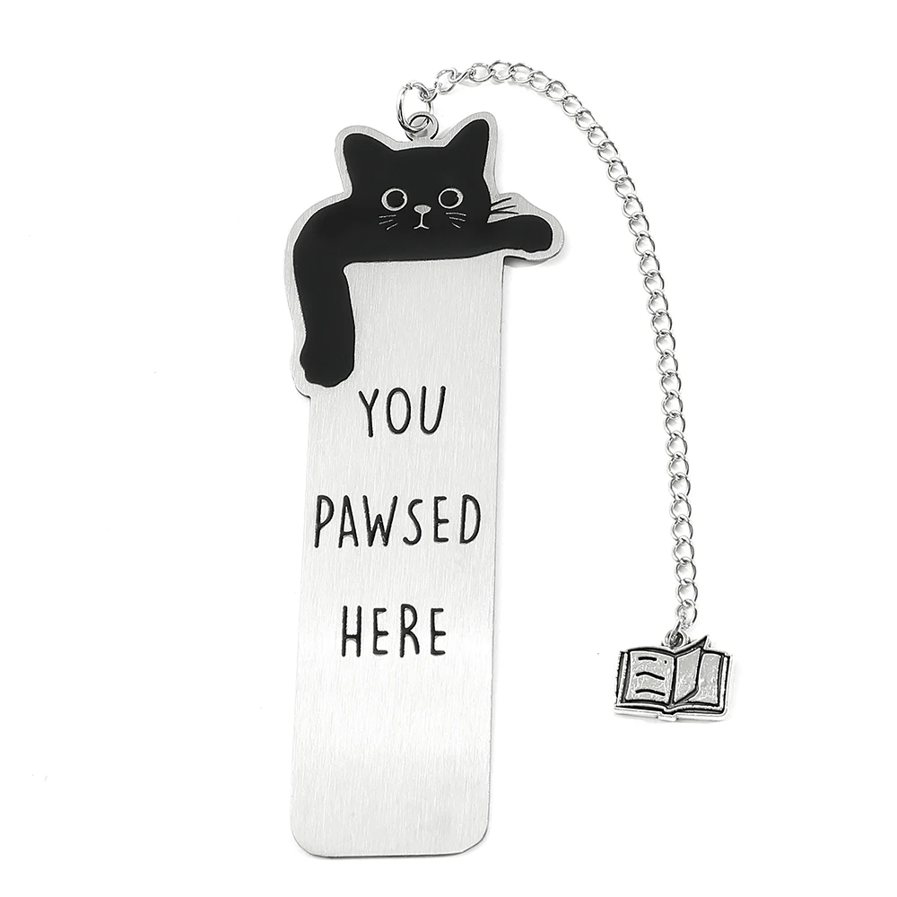 1pc Cat Waving Blessing Bookmark, Colorful Stainless Steel with Inspiring Text, Perfect Gift for Book & Cat Lovers