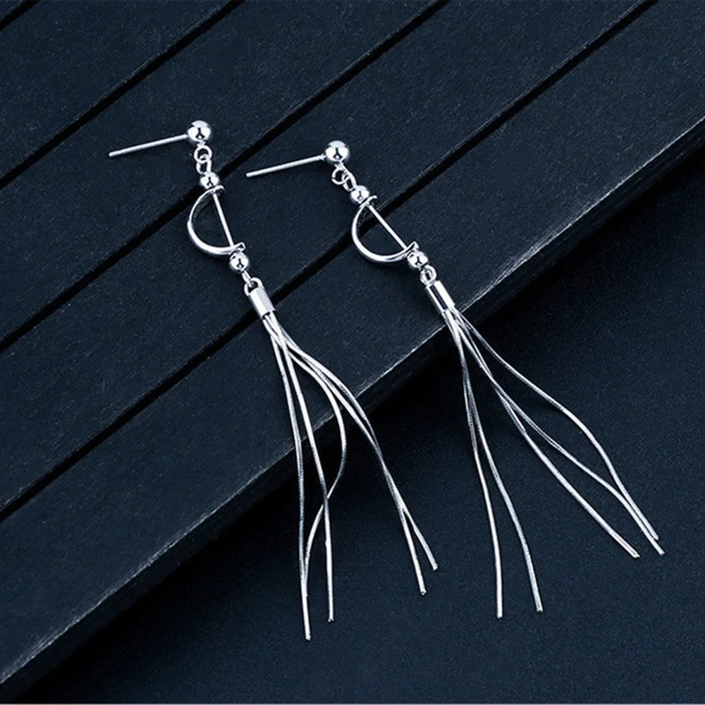 

Sterling Silver Earring Settings for 7-9mm Round Beads White Gold Plated 925 Silver Tassel Earring Components E211B