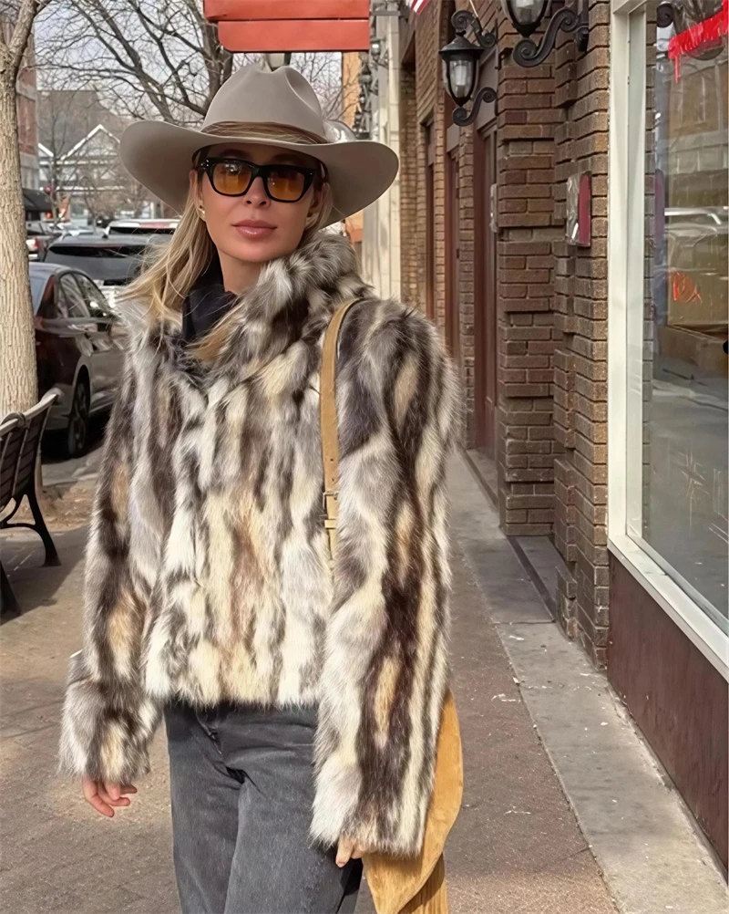 Guobioziy Women's Slim-Fit Faux Fur Coat 2026 Fall/Winter New Arrival French Casual Fashion Trend Luxury Vintage High Street