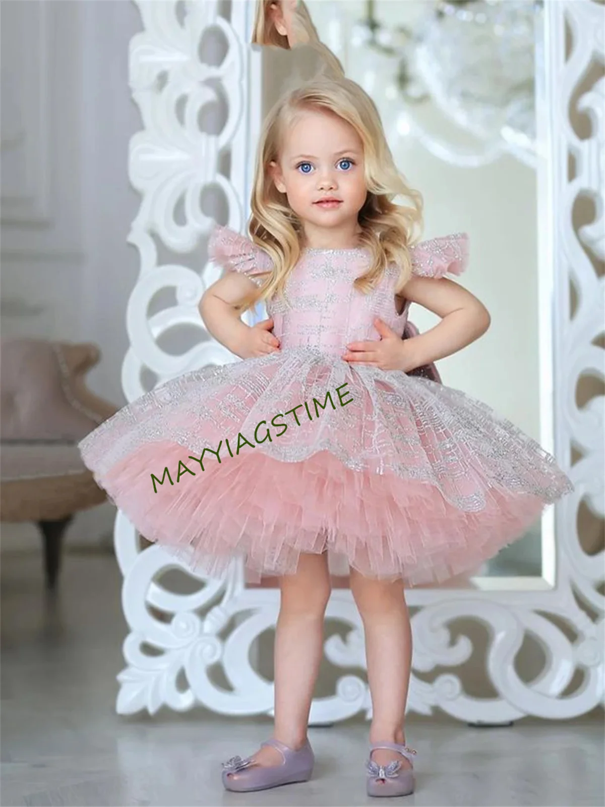 Shiny Baby Girl Dress Puffy Flower Girl Dresses Cute Girls Princess Dress Child Wedding Party Dress Summer Kids Dresses