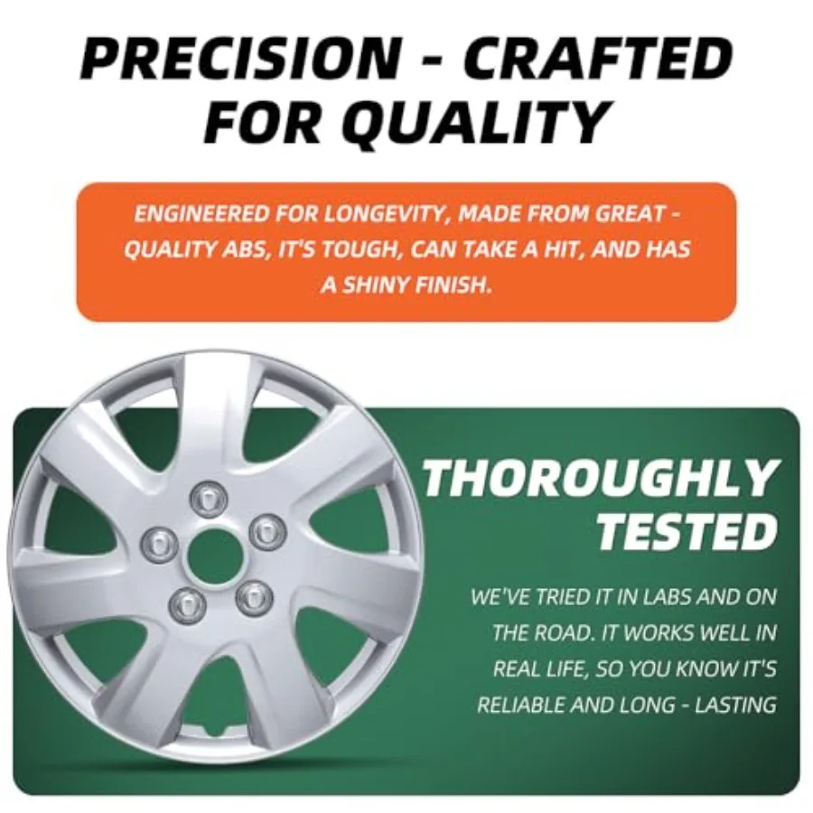 16インチ ホイールハブキャップ シルバー 7スポークデザイン スチールホイール用 ユニバーサルフィット 4個セット