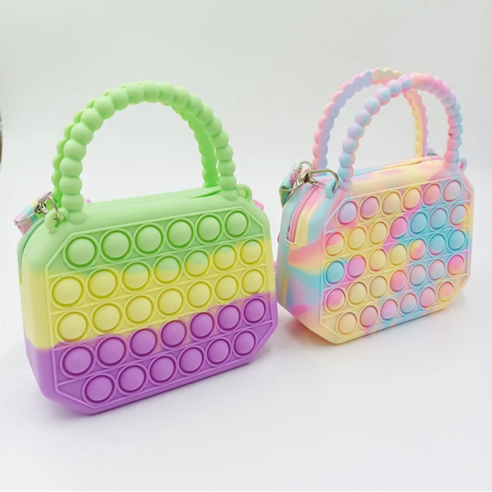 Popite Bag Toys Silicone Bubble Push Crossbody Bag Reliver Autism Ladies Bolsa Children Handbag Coin Pouch Purse Gifts for Kids