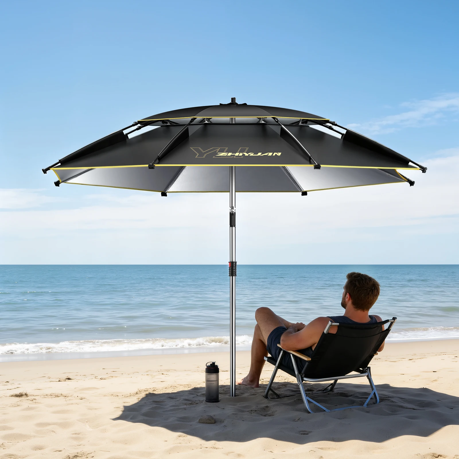Großer Angel- und Outdoor-Schirm | Strandschirm UPF 50+ Sonnenschutz UV-Schutz Wasserdicht Windbeständig Faltbar Tragbar Verstellbar