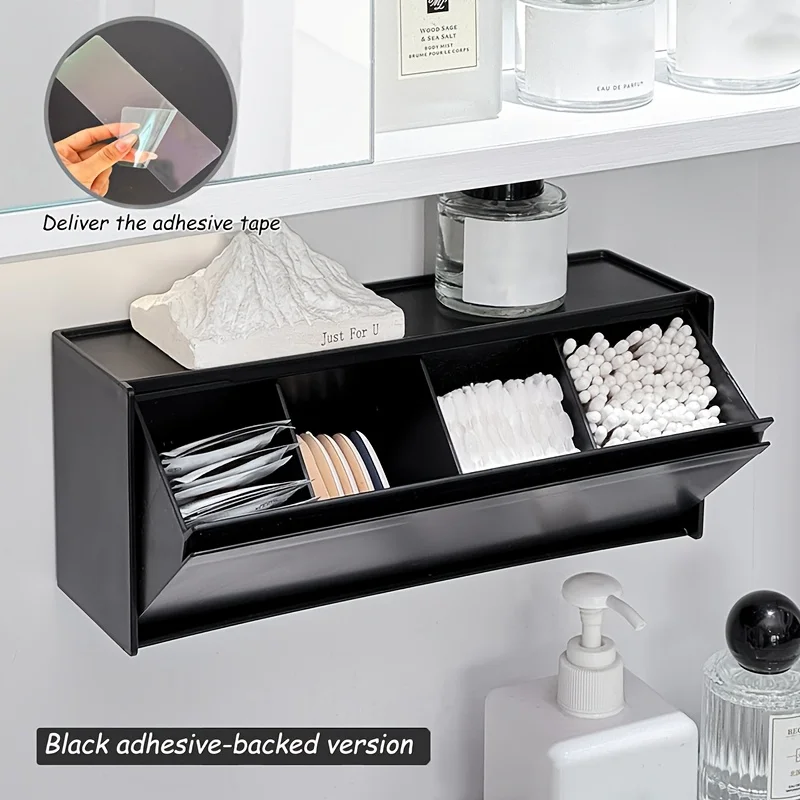 1 Makeup Pad Storage Box,Compartmentalized Storage, Flip-Top No-Drill Small Item Organizer, Bathroom Sanitary Pad Storage Box
