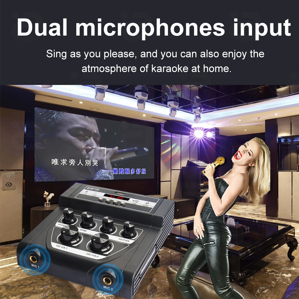 AYINO Multifunction Audio portable Mixer Console Dual microphone with Bluetooth5.0  U disk PC-USB AV audio video input output