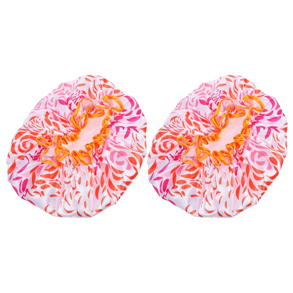 

2pcs Large Satin Shower Double Layer Waterproof Bath Elastic Reusable Women Long Hair Hair Dyeing Stretchy Comfortable Cap For