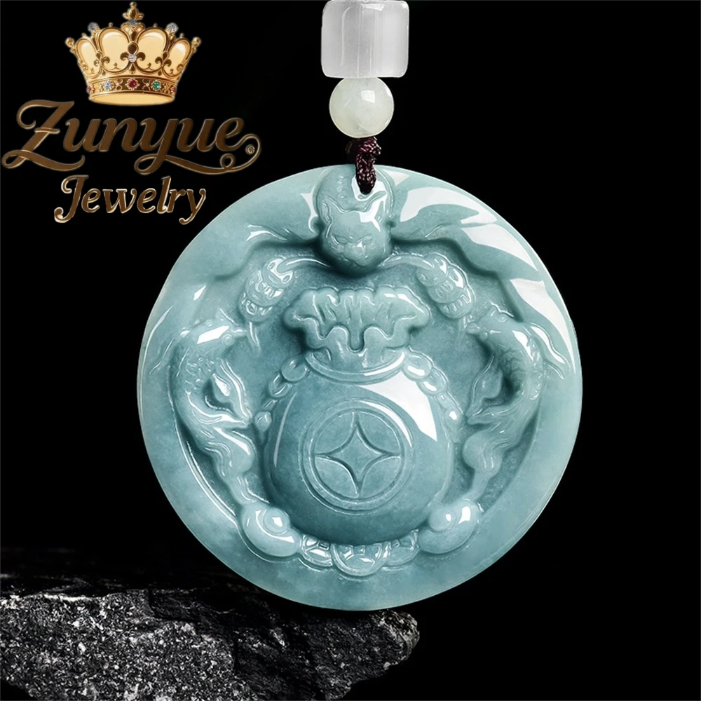 Natural Blue Water Ice Type Jadeite Ruyi Laughing Buddha Pendant Ethnic Style Exquisite Fashion Couple Jewelry Fine Holiday Gift