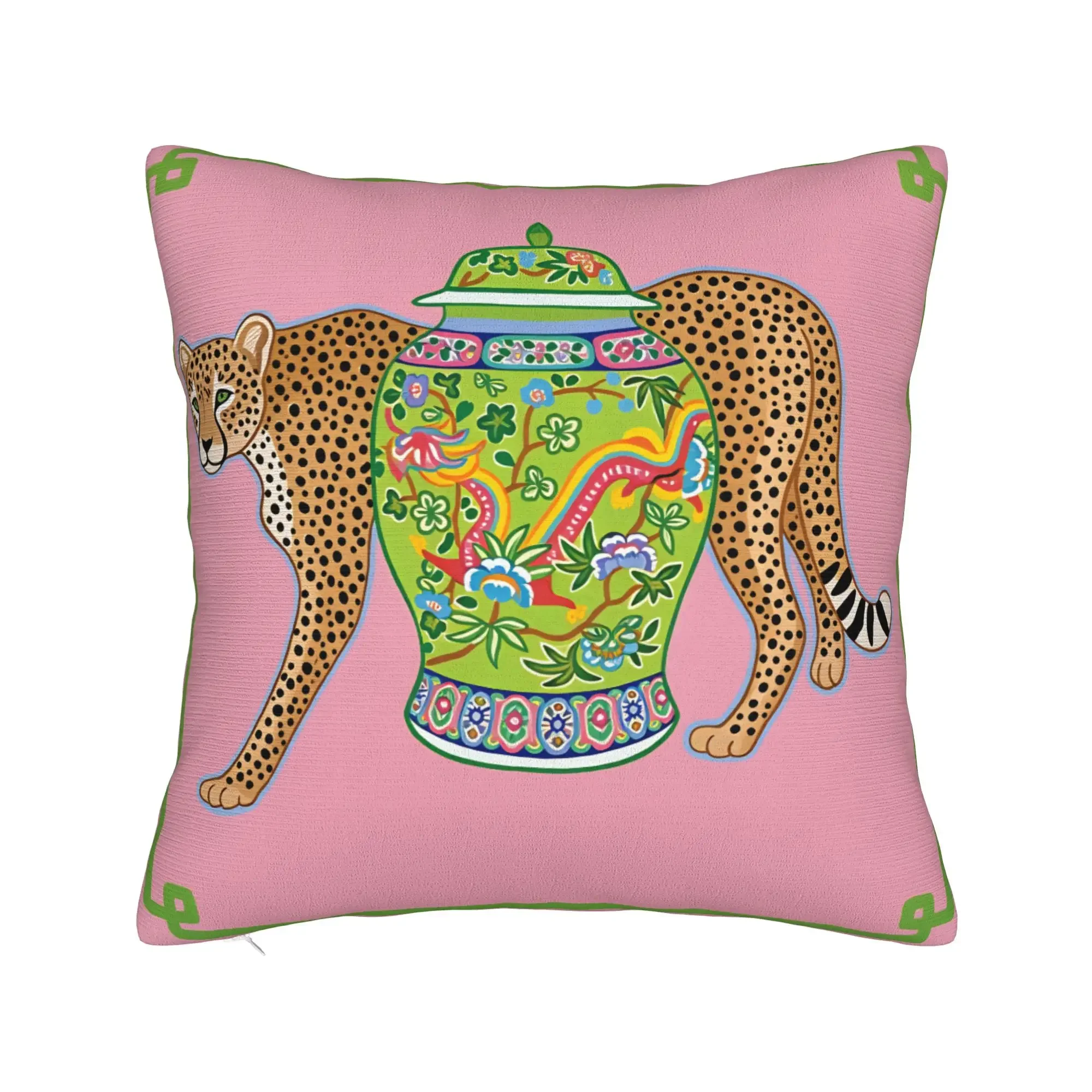 Boho Leopard Print Ceramic Pot Throw Pillow Case Decorative Cushion for Sofa Couch Home Decor Gift