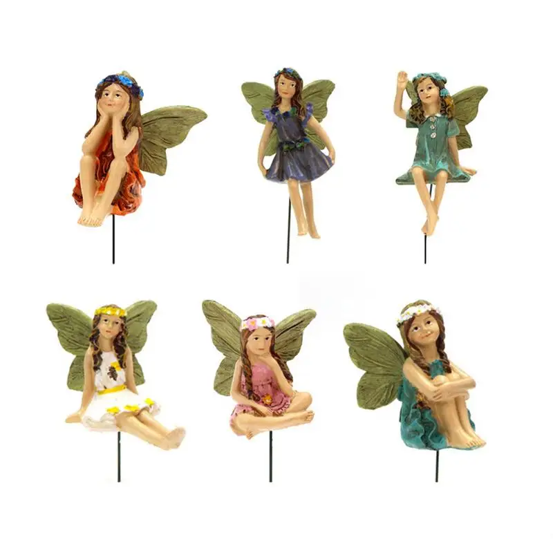 

Miniature Fairies Figurines Microo Elf Set Resin Fairy Crafts Landscape Angel Statue Colorful Fairy Garden Home Cake Decor