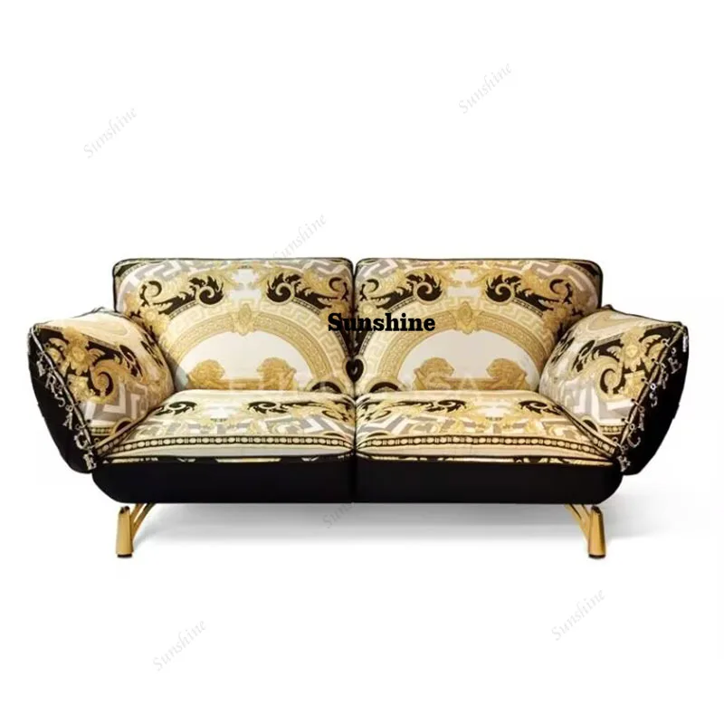 Leather sofa modern simple large apartment living room home creative straight print sofa