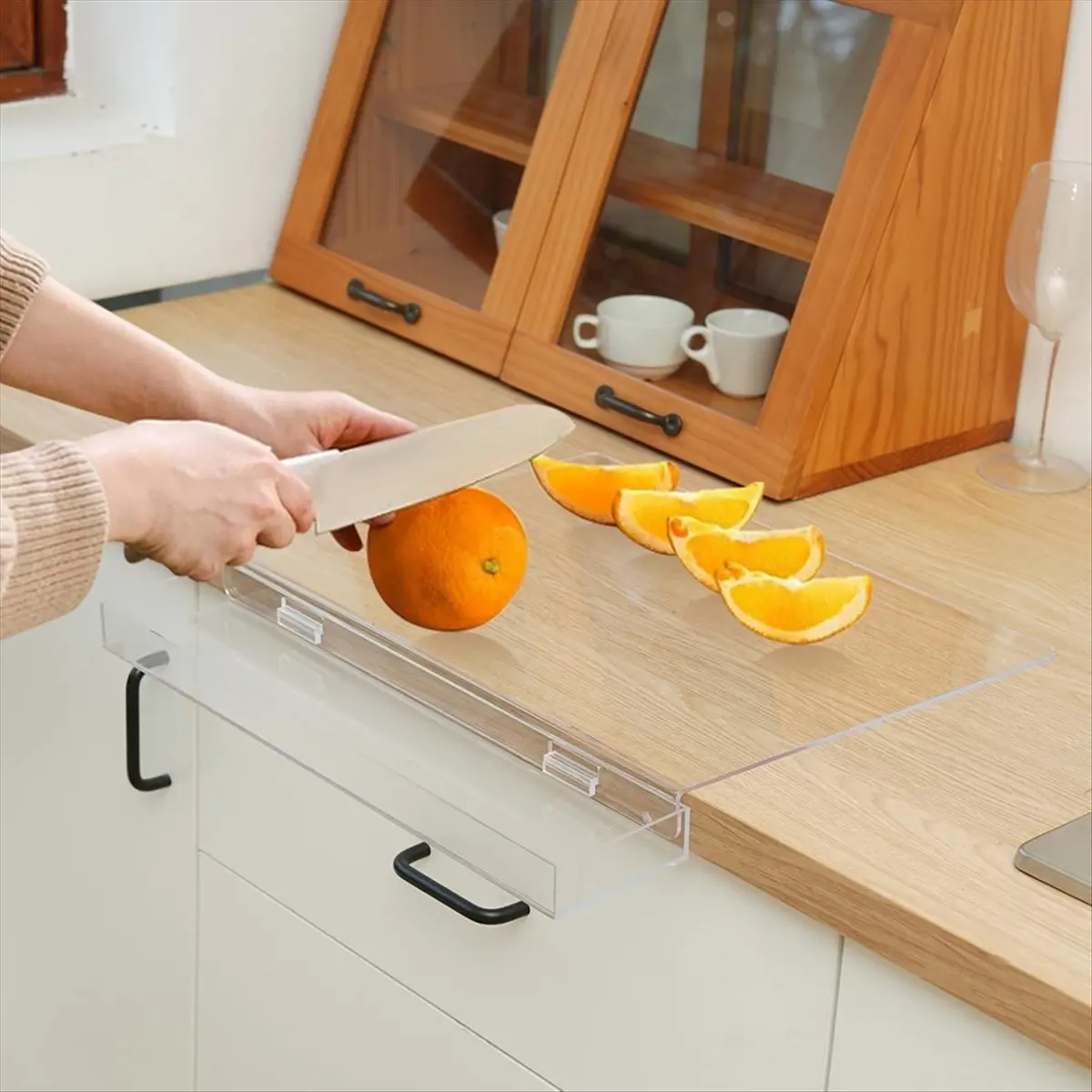 Acrylic Cutting Board with Waste Container and Counter Lip,17x13 Inch Large Clear Cutting Board for Kitchen Countertop