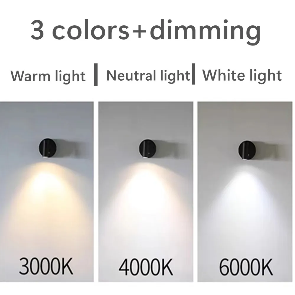 Magnetic Base USB Rechargeable LED Cordless Wall Light with Touch Switch Black White Magnet Dimmable Night light for Reading