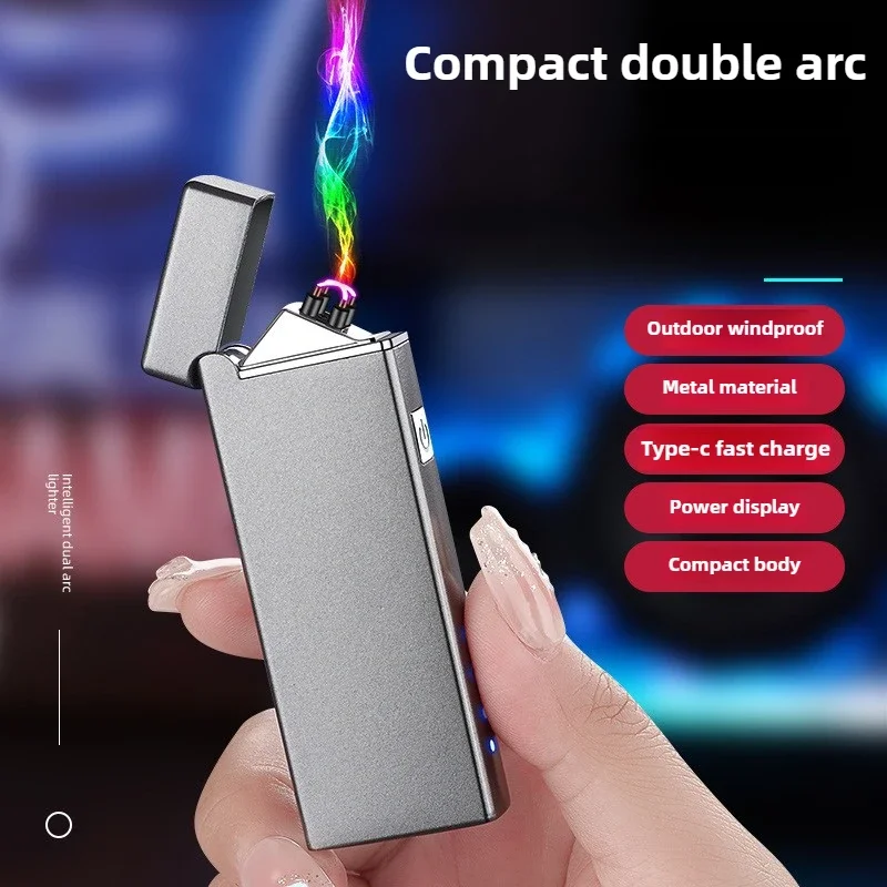 Windproof USB Rechargeable Lighter Metal Portable Outdoors Piezo Electric Lighter Plasma Dual ARC Lighters Gadgets for Men