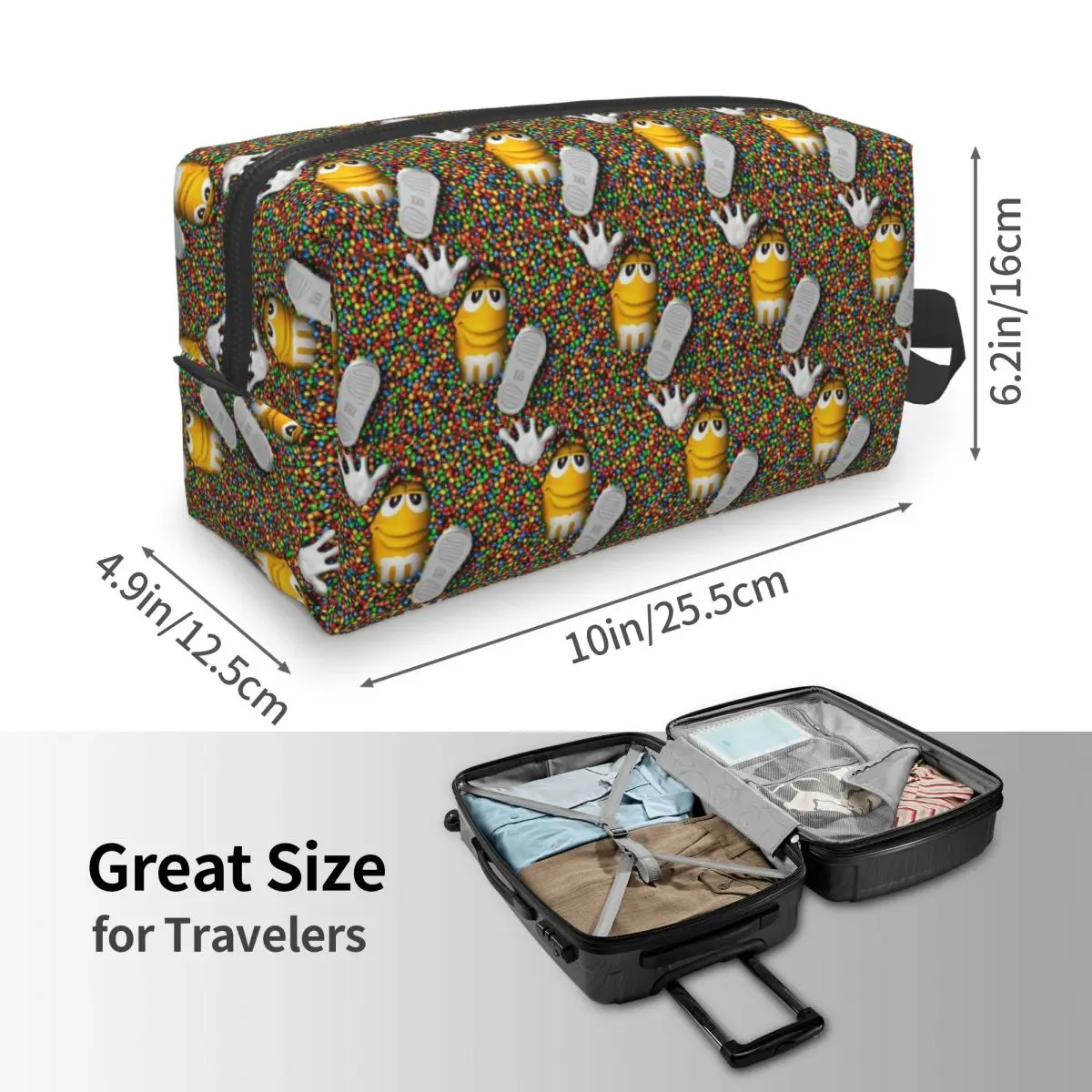 MM Chocolate Candy Cartoon Makeup Bag Cosmetic Organizer Storage Dopp Kit Toiletry Cosmetic Bag for Women Beauty Travel