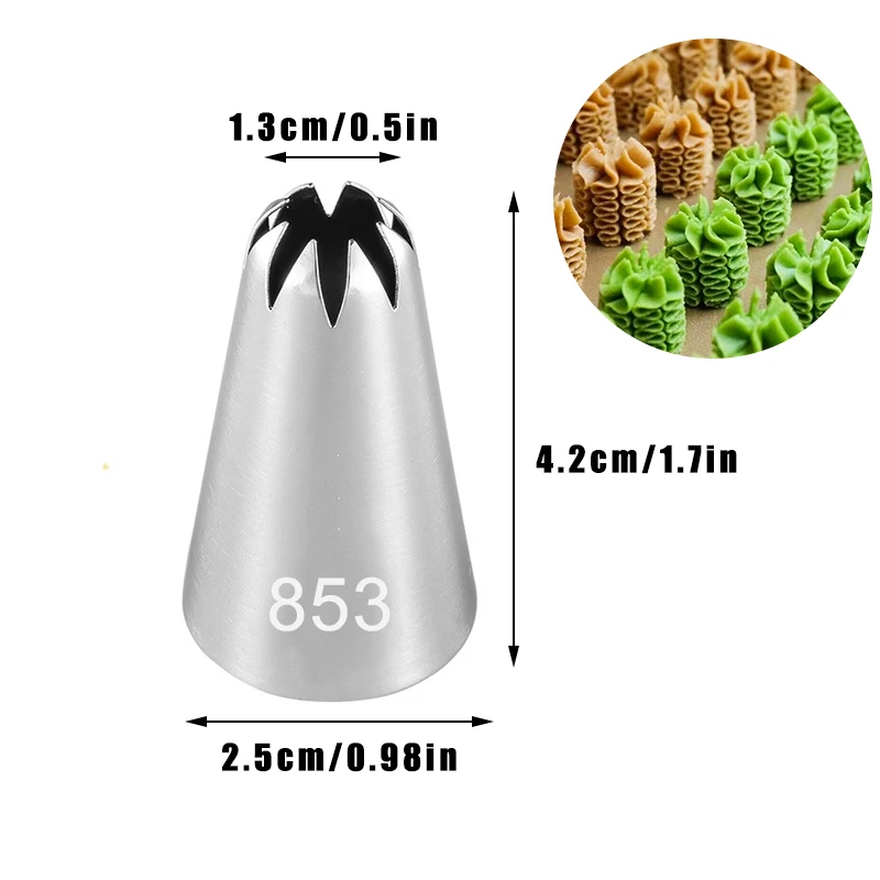 #1M 2D 853 Flower Mouth Russian Drop Rose Icing Piping Nozzles Stainless Steel Cream Pastry Nozzles Baking Accessories and Tools