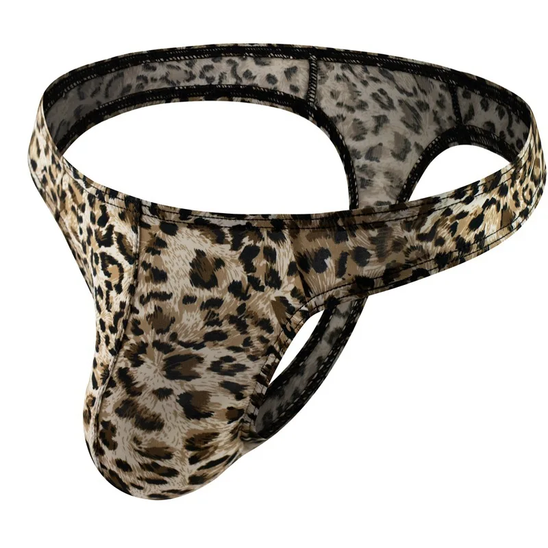 Tangas sexys con parte trasera en T para hombre, ropa interior de leopardo salvaje de piel de serpiente, bragas de moda con bolsa convexa en U