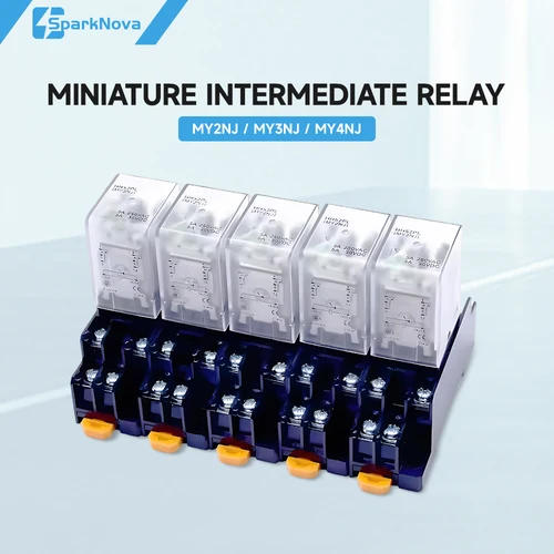 Imagen 1 del producto 5 uds MY2NJ MY3NJ MY4NJ relé de potencia 12V 24V DC/110V 220V 380V AC DPDT montaje en carril DIN con Base de enchufe relé de Control Industrial