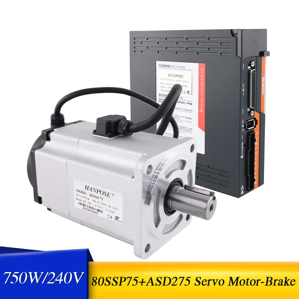 

AC Servo Motor Whit Brake 2.39N.m 80SSP75 And AC200-240V ASD275 Servo Drive CNC Milling Machine Equipment 750W Servo Motor Kit