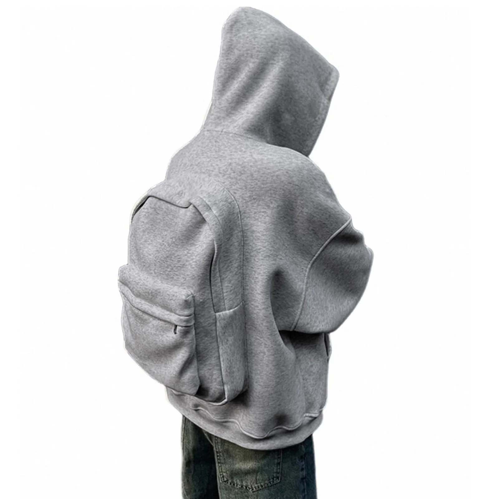 Streetwear Fashion Three dimensional Backpack Casual Hoodie Autumn Winter High Street Trend Punk Men s Top Loose Sportswear