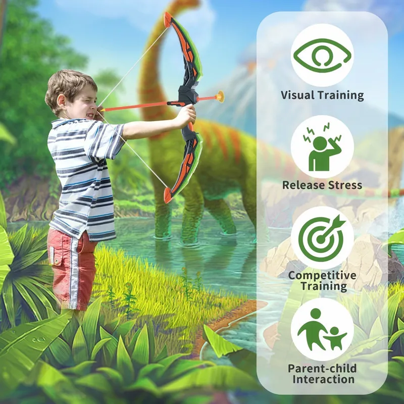 Dinosaur spread target sports outdoor game5 in 1 Shooting Game Toy, LED Light Bow Toy，Indoor Outdoor Activity Toys Birthday