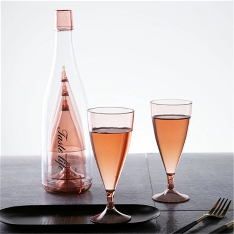 5PC Plastic Wine Glasses Bar Goblet Champagne Glass Cold Drink Juice Glass Cocktail Stemware With Storage Container