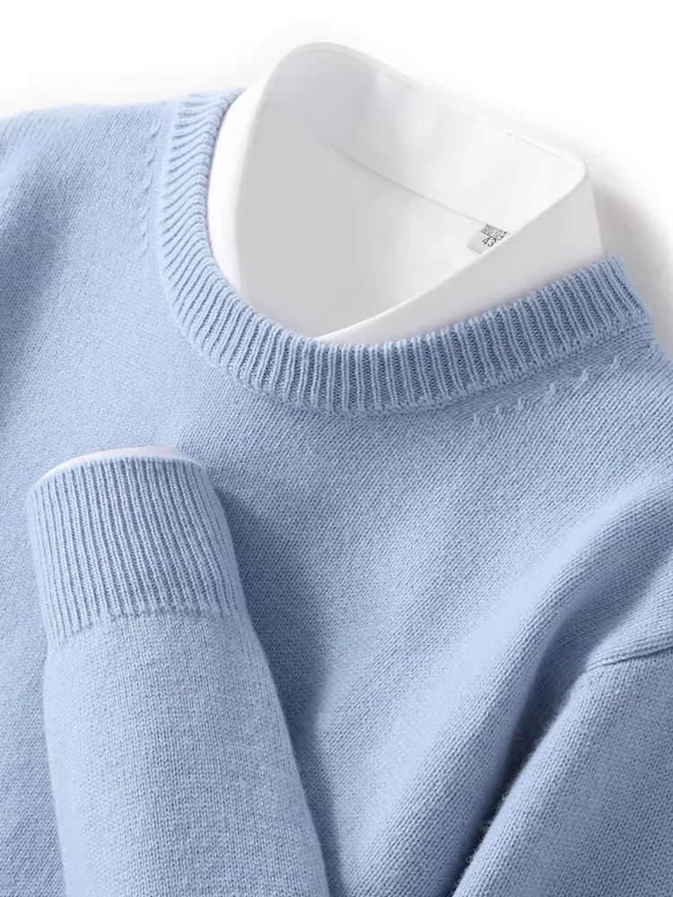 

Мужской пуловер из 100% чистой шерсти, осенне-зимний теплый базовый свитер с круглым вырезом, однотонный, умный, повседневный, кашемировый, вязаный, с длинными рукавами