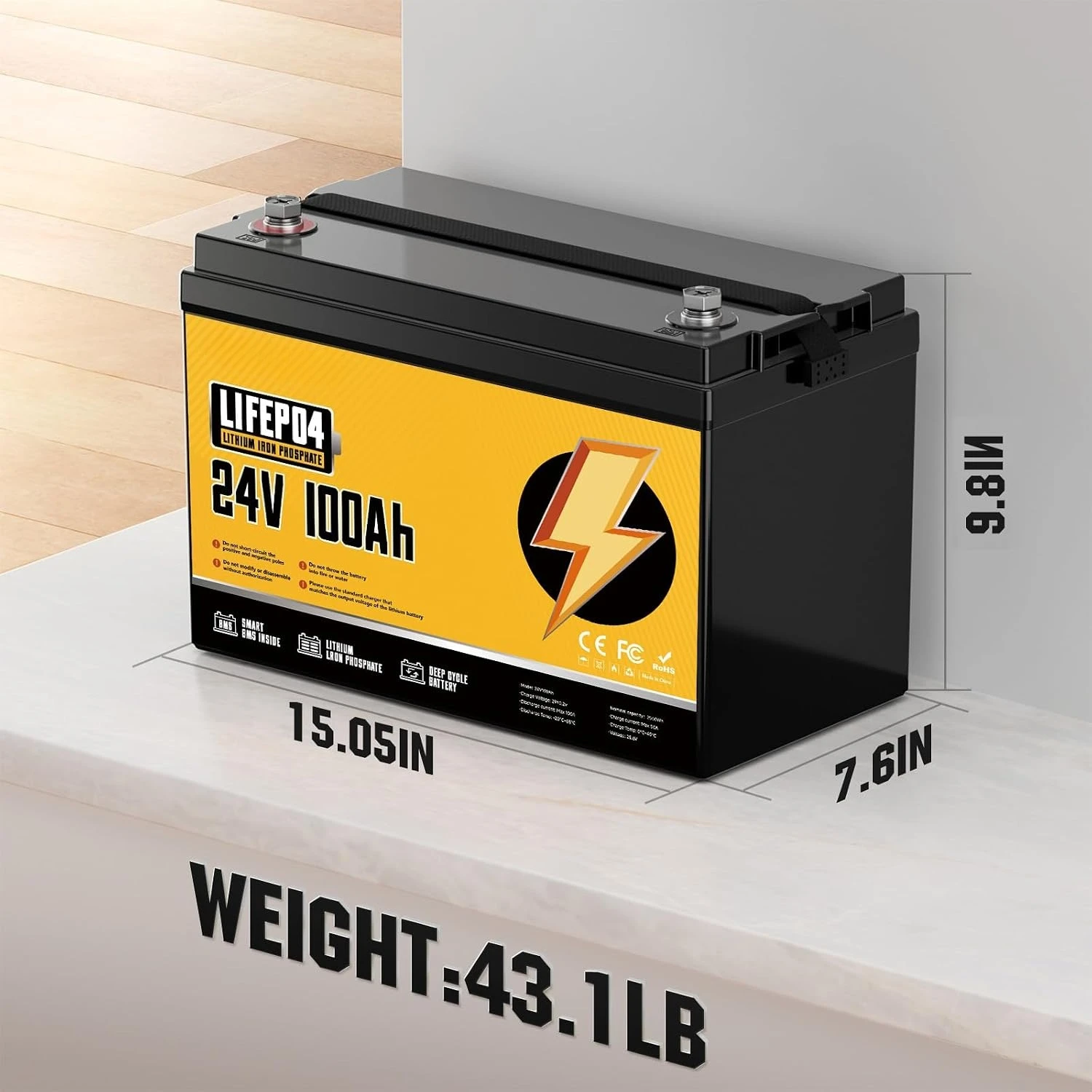 24V 100Ah LiFePO4 Battery, Built-in 100A BMS, 2560Wh Deep Cycle, Customized