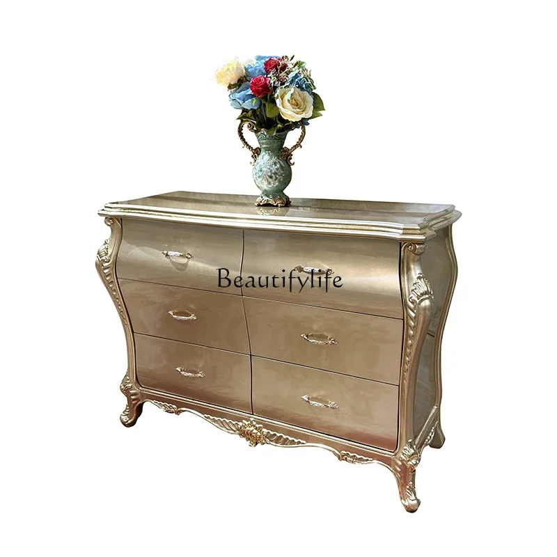 

LFrench solid wood entrance cabinet, European luxury carved living room decoration table
