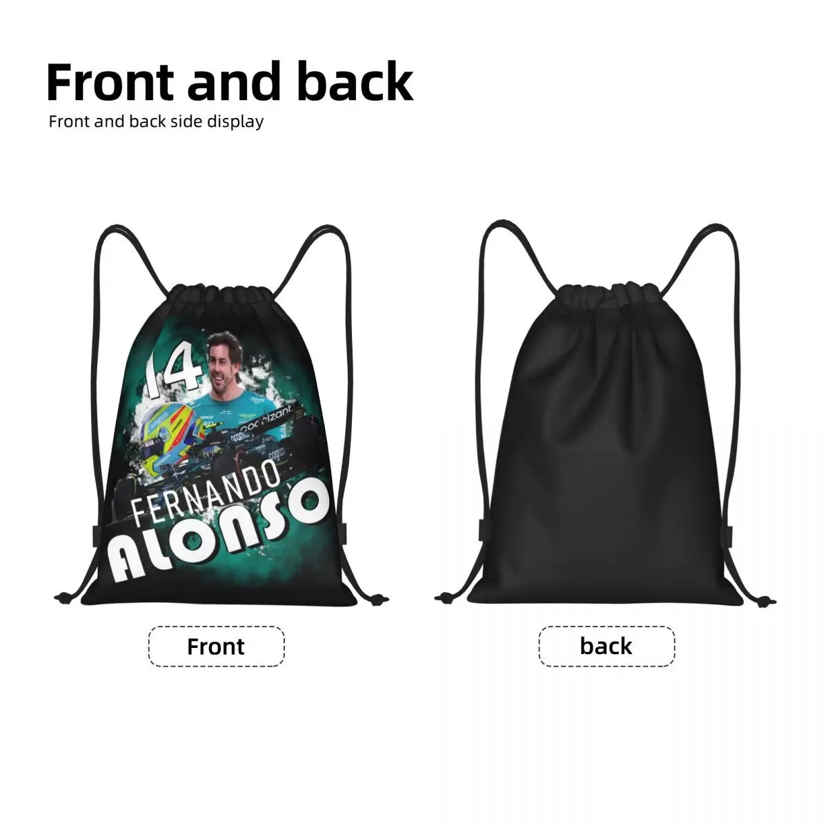 Alonso-Motor Racing Drawstring Bag para homens e mulheres, mochila esportiva portátil Gym, Diego Sports Car Training Backpacks