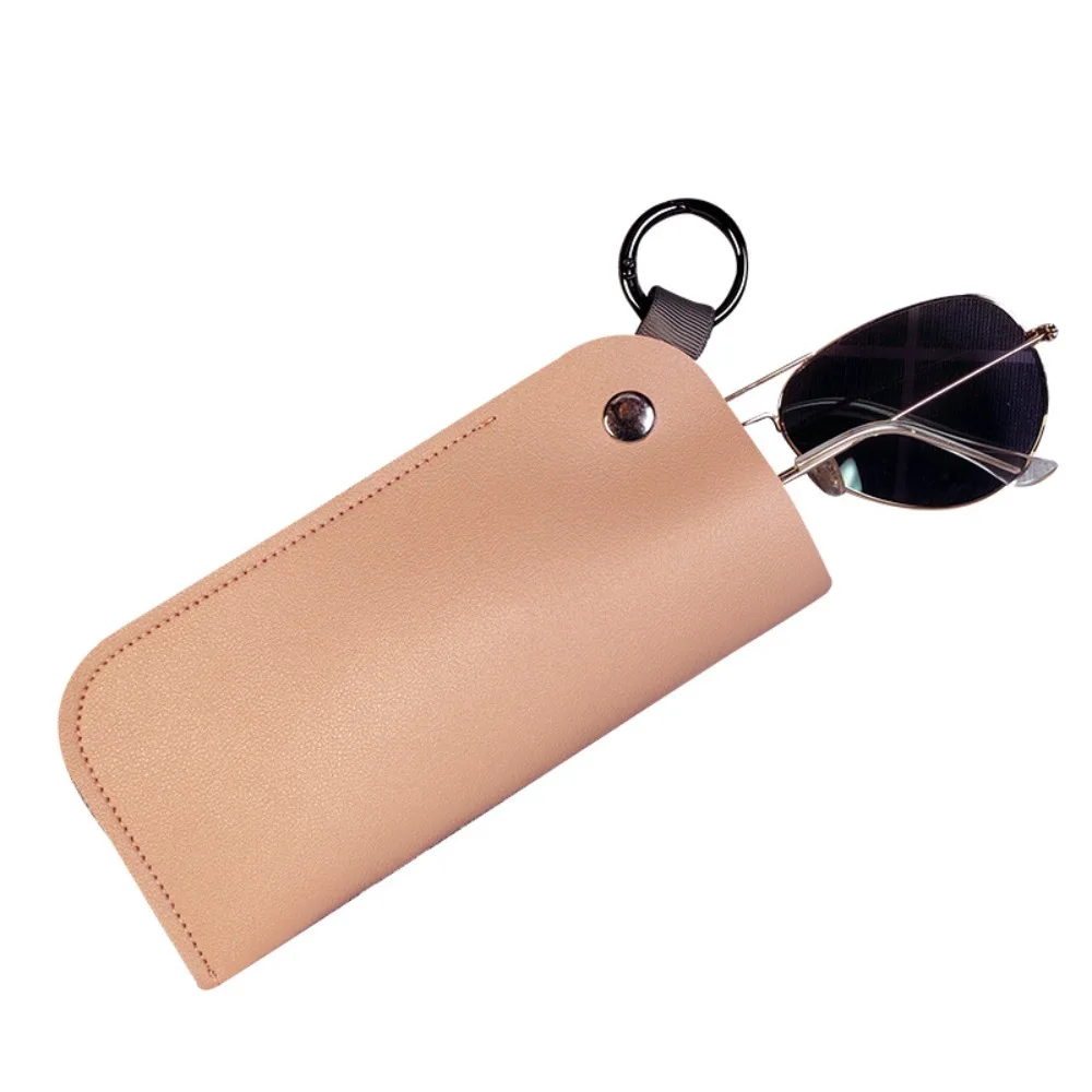 

PU Leather Sunglasses Storage Bag Solid Color Durable Sunglasses Pouch Portable with Keyring Hanging Sunglasses