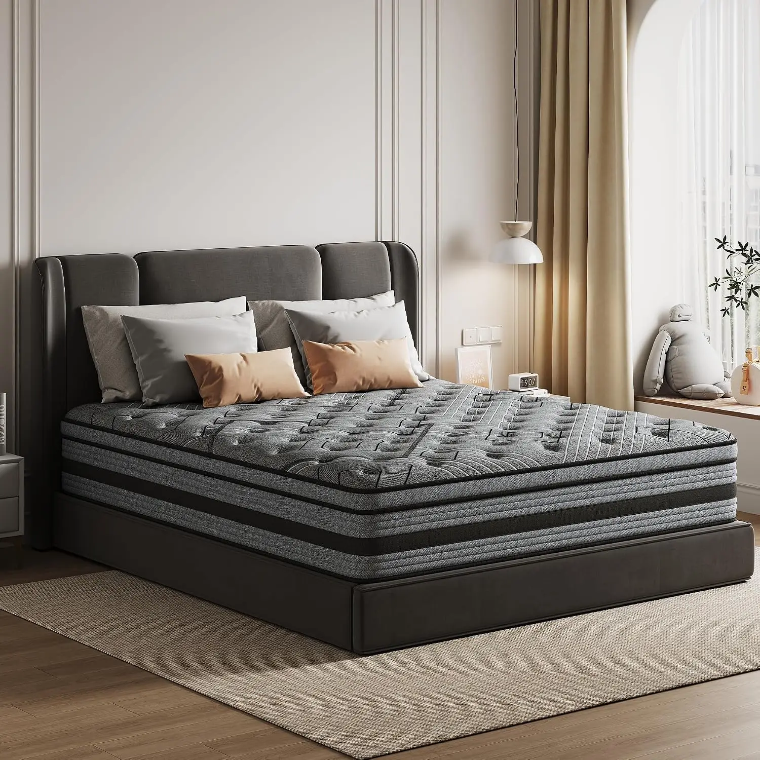 King 12 Inch Memory Foam Hybrid Mattress Pocket Spring Motion Isolation Silent Sleep Lumbar Support Firm, Customized