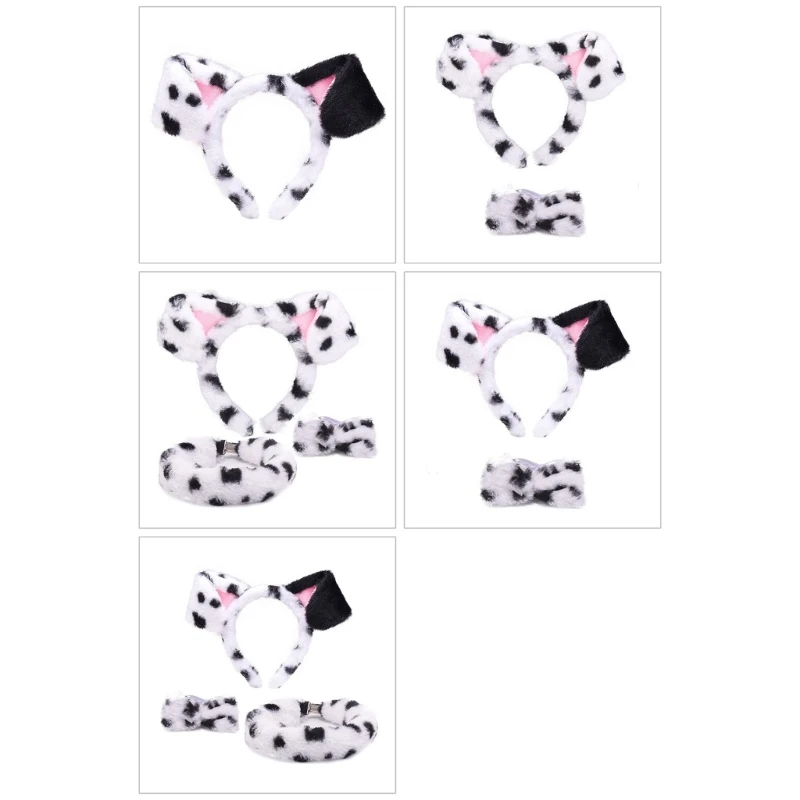 

Woman Dotted Dog Ear Headbands with Tail&Bowtie Hair Hoop Animes Character Performances Live Broadcast Headpiece