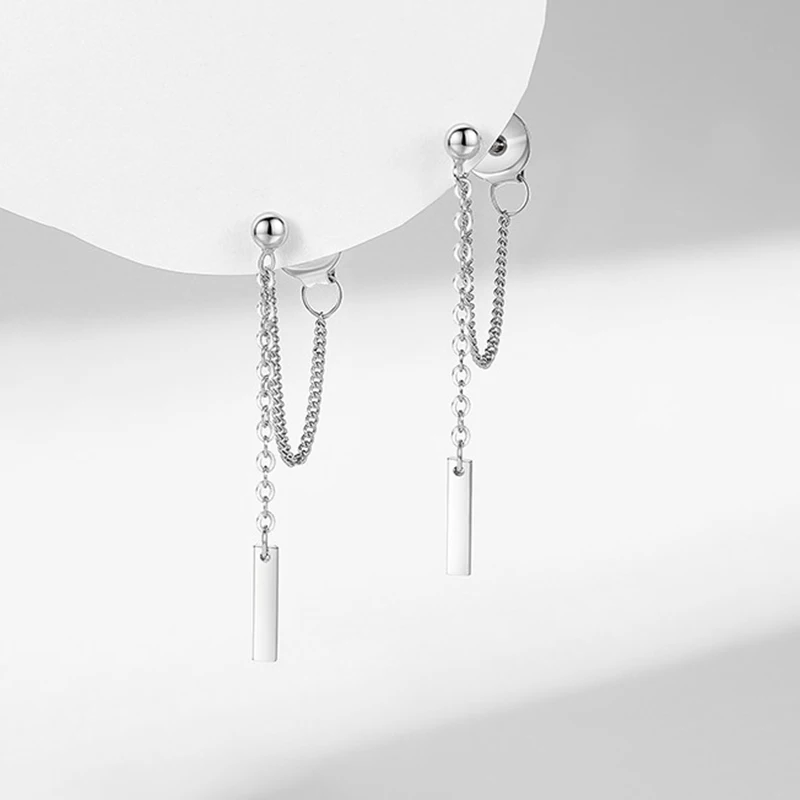 

Real 925 Sterling Silver Rear Hanging Chain Tassel Stud Earrings For Women Classic Fine Jewelry Niche Light Luxury Accessories