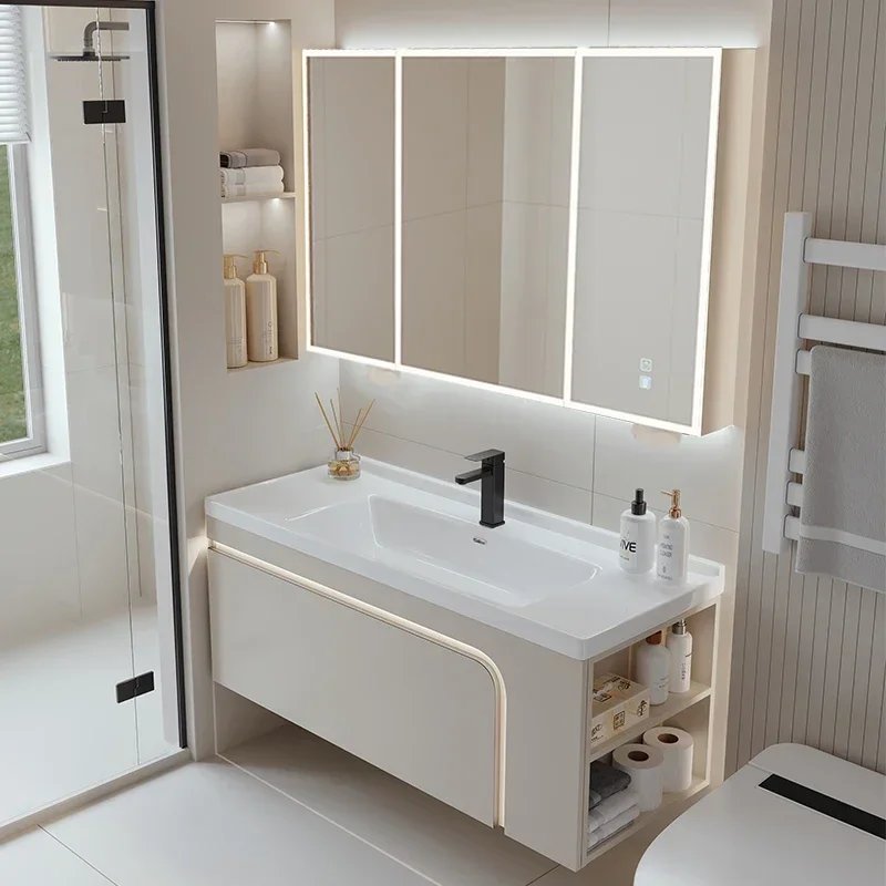 Bathroom new smart mirror ceramic integrated bathroom cabinet combined bathroom washstand cabinet