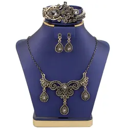 Sunspicems Gold Color Morocco Bride Jewelry Sets Women Long Chain Necklace Earring Sets Caftan Tassel Necklace Arabesque Bijoux