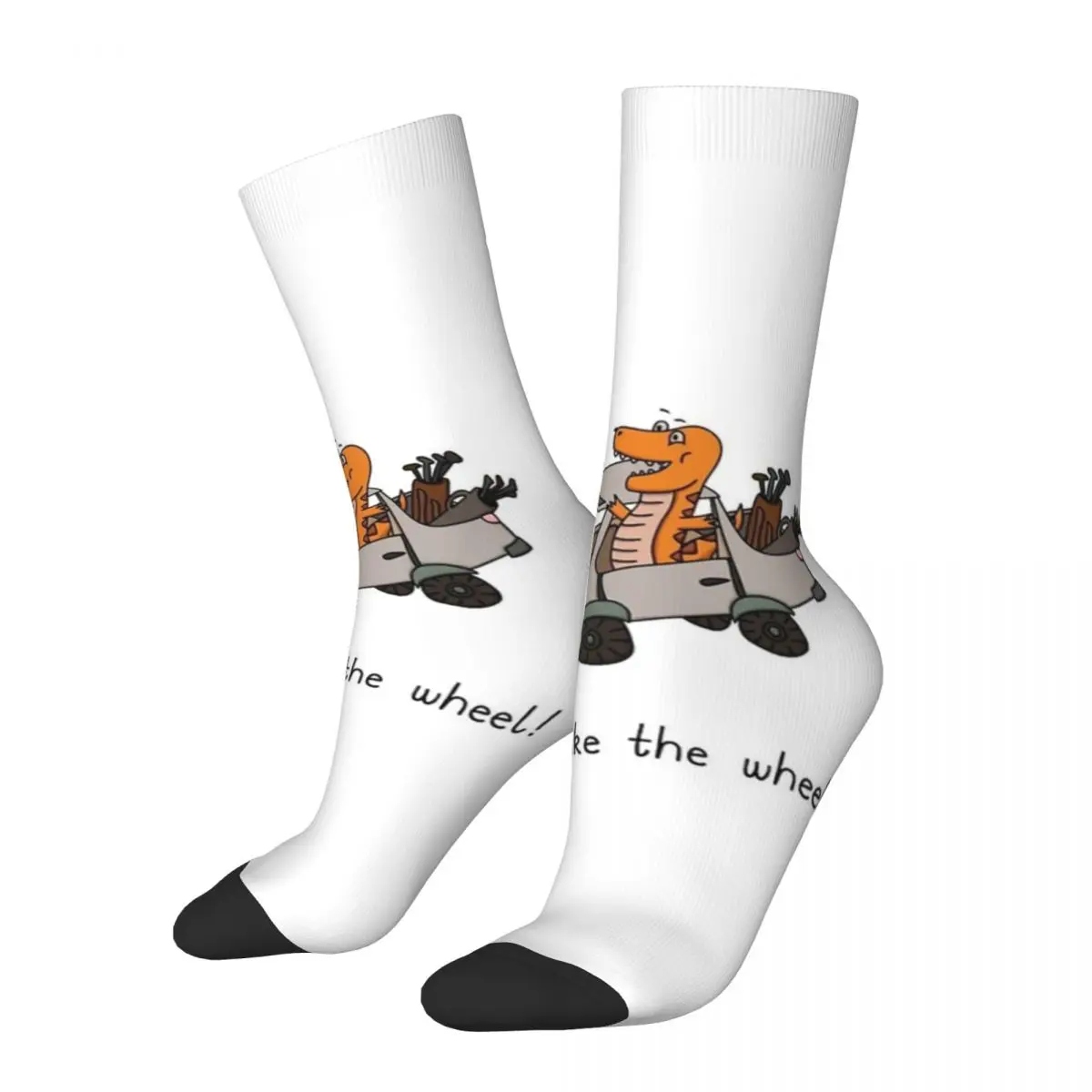 Vintage Golf Card Dino - Jesus Take The Wheel Crazy Men's Compression Socks Unisex Jurassic Dinosaur Street Style Crew Sock