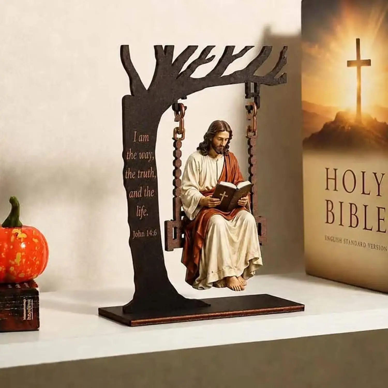 Christian Jesus Swing Ornament 2D Flat Jesus On Swing Table Decor John 14:6 Scripture, Religious Inspirational Gift