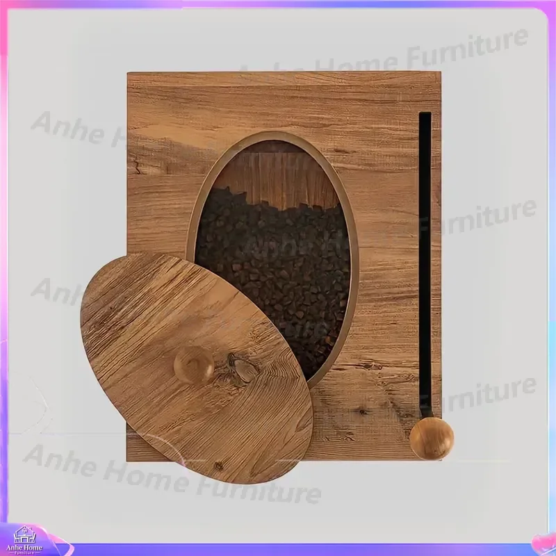 Wooden Pet Food Storage Cabinet Large Capacity Airtight Container Moisture Proof Dog Cat Kibble Dispenser Indoor Feeder Box