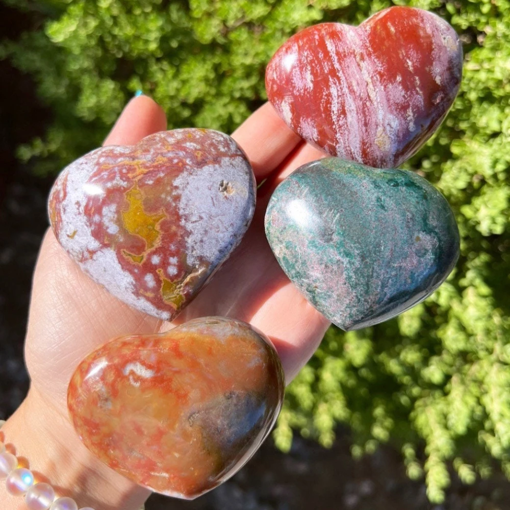 Natural Ocean Jasper Heart, Polished Crystal Heart with Unique Colors and Patterns, Home Decor, Crystal Collection, Holiday Gift