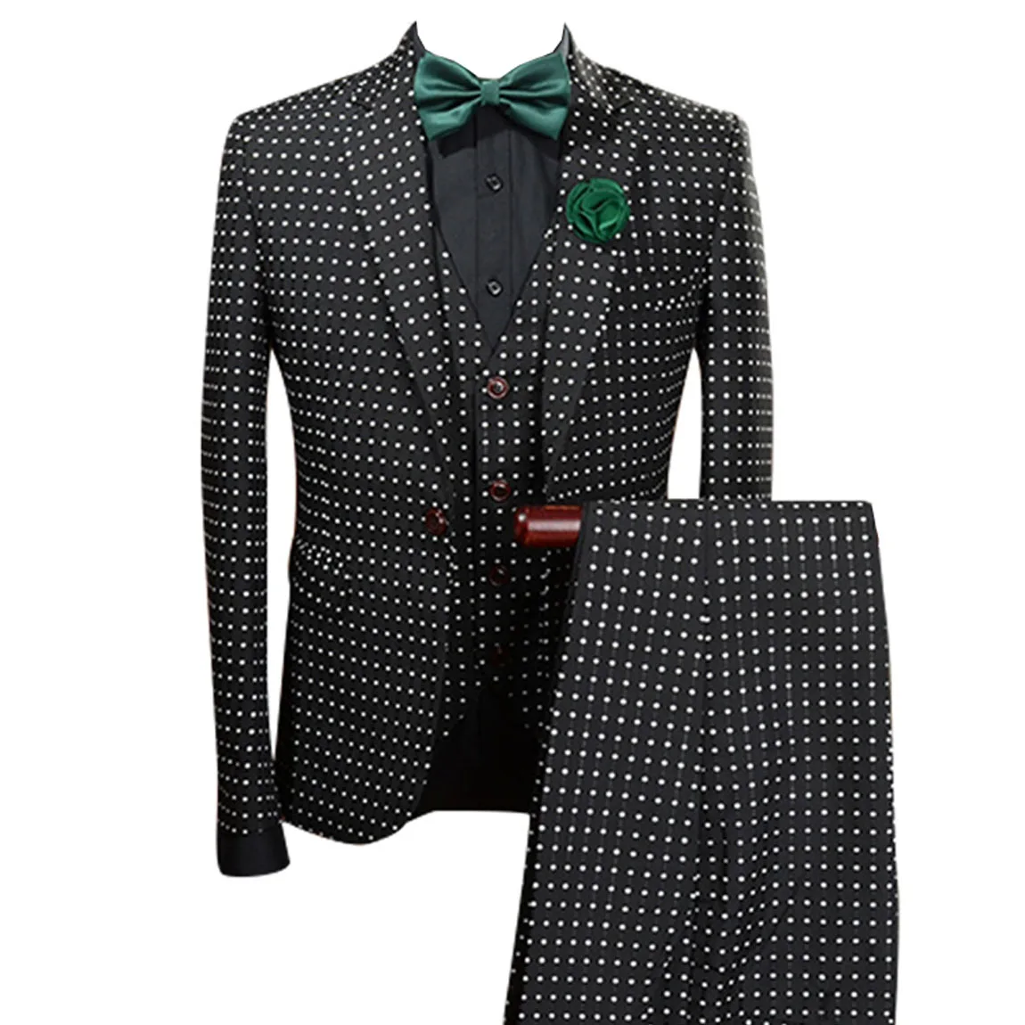 

Men's Polka Dots Suits 3 Pieces One Button Tuxedo Jacket Vest Pants