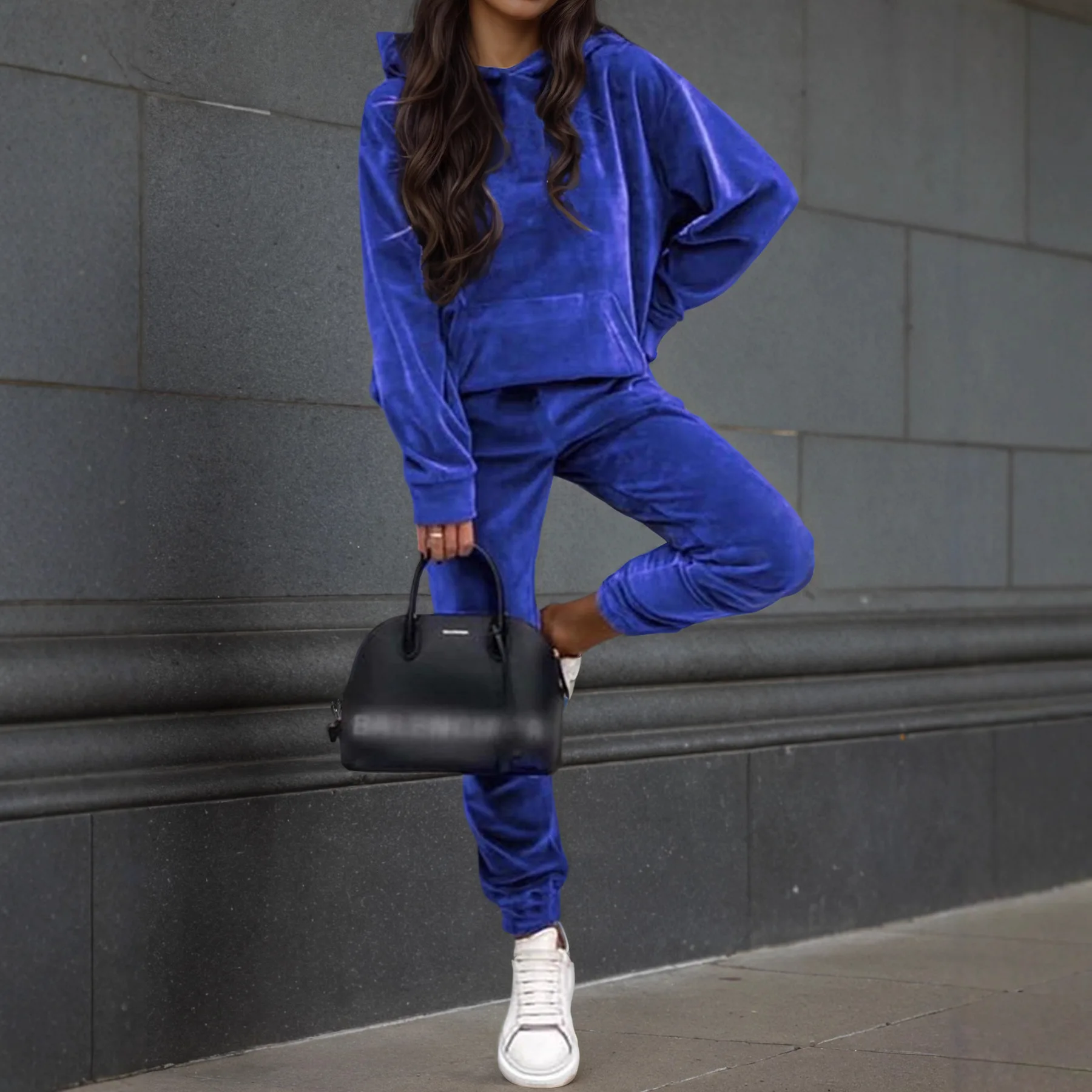 Herbst Winter Samt Trainingsanzug Set Elegante Weiche Tasche Pullover Top Weibliche Lose Sweatsuit Hosen Anzug Zwei Stück Set Outfits