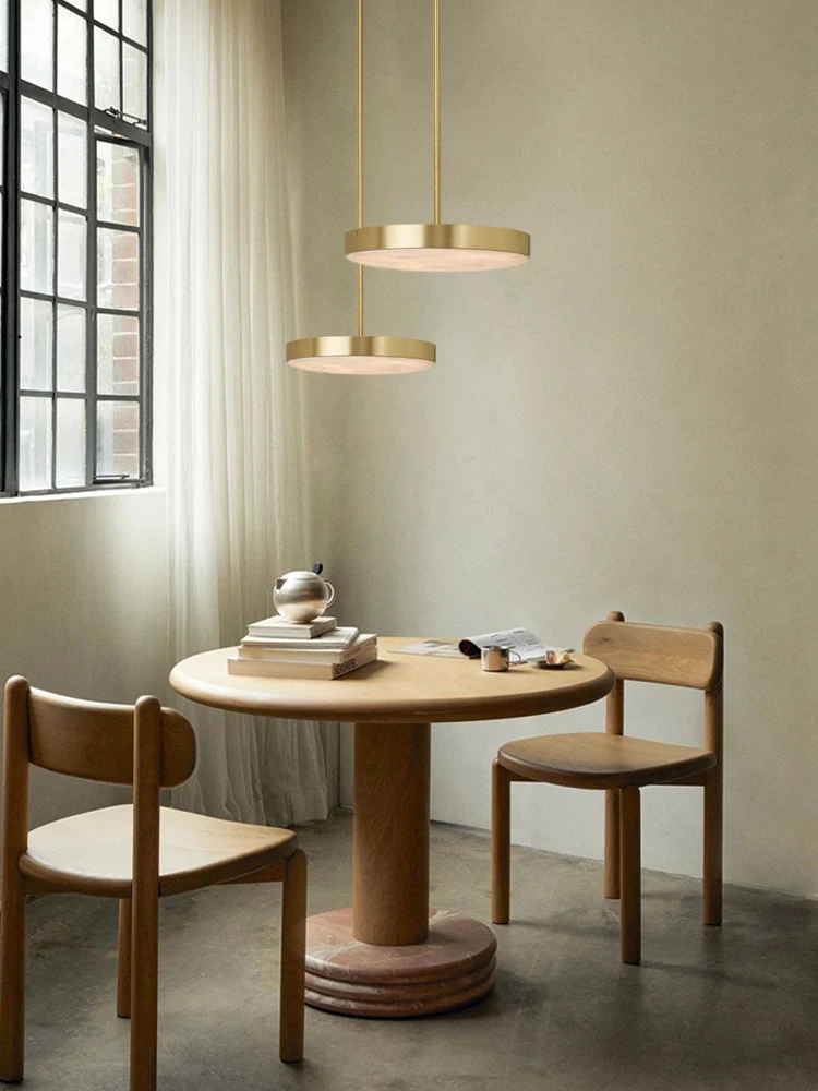 Dimmable Alabaster & Marble Pendant - 5cm Small Round LED Hanging Light for Living Room, Minimalist Home Deco Lighting